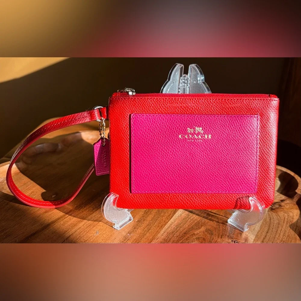 Coach Cardinal Pink Ruby Crossgrain Leather Small Wristlet F5314
